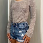 Ann Taylor LOFT Gray Crocheted Knit Sweater Photo 3