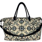 Lulu Dharma Weekender Bag Canvas Duffle Floral Geometric Shoulder Strap Blue Photo 0