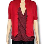 Christopher & Banks Womens Knit Cardigan Sweater Short Sleeve Collared Red Mediu Photo 0
