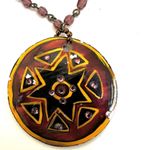 NW Signed Star Enamel abalone Pendant Necklace Maroon Rhinestones Purple Photo 8