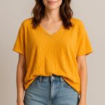 Aerie  Oversized Tangerine Orange V-Neck T-Shirt Size Small Photo 0
