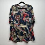 CJ Banks Dark Floral Boho Womens Top 3X Stretch Lightweight Casual Wear V Photo 2