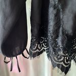 Wrangler Women’s Small Retro Black Frayed Lace Long Tie Sleeve Western Blouse Photo 1