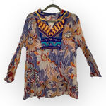 Soft Surroundings Navy Blue Orange Floral Embroidered Tunic Top Boho XL Photo 0