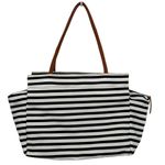 DSW Exclusive-Striped Overnighter Large Tote Bag Black White Canvas Strap Pocket Photo 3