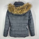 Hollister Belted Puffer Jacket Women's Small Gray Faux Fur Hood Winter Coat Warm Photo 1
