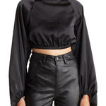 We Wore What ‎ Billow Sleeve Satin Crop Top Black Size XL Photo 0