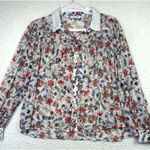 ZARA  White‎ Sheer Long Sleeve Floral Peter Pan Collar Button Down Shirt Womens L Photo 0