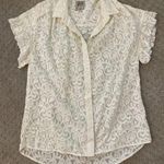 Go by Go Silk Off White Button Down Flutter Short Sleeve Blouse Photo 0