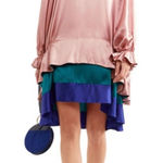 Roksanda Blush Pink Colorblock Tiered Teal Blue Silk Satin Dress Size 10 Photo 0