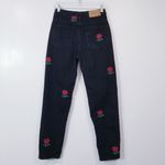 ZARA Relaxed Jeans Floral Embroidered High Rise Black Denim Photo 1