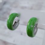 Vintage Clip On Earrings Chunky Bright Green Retro Hoops Photo 4