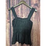 Anthropologie Cami Sz S STARK X Kamil Eyelet Top Peplum Hem Shirred Bodice Black Photo 5