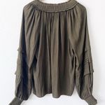 Ramy Brook Merry Ruffle Smocked Split Tie Neck Blouse Top in Olive Green Photo 5