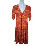 Abel the label  Floral Prairie Boho Maxi Dress Orange Pink Size Small Photo 2