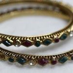 Source Unknown Prestigious Red/Green/Clear Rhinestone Gold Tone Stackable Flashy Bracelets Photo 0