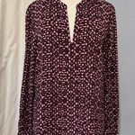 Ivanka Trump  Burgandy Dressy LS Blouse Women’s L Half Clasp Button Office Wear Photo 0
