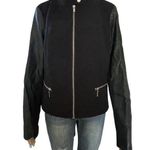Black Rivet  zippered jacket with faux leather sleeves Photo 0