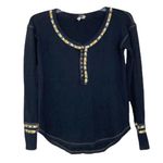 Free People We The Free Black Thermal Henley Sz S Photo 0