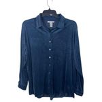Hasting & Smith Women’s 1X Blue Velour Soft Plush Button Up Long Sleeve Top Photo 0