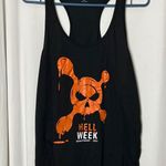 Orange Theory Black Tank Top with Orange Skull "Hell Week" Graphic Size Large Photo 0