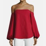 Theory  Laureema Light Poplin Off‎ Shoulders Top in Crimson Red Size 4 Photo 6