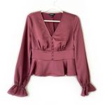 EXPRESS NWOT  Satin Button Front V-Neck Peplum Blouse Mauve Photo 1