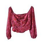 Free People  Floral Blouse Ruched Long Sleeve Top Pink‎ Rose Medium Photo 2