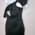 Tobi Black and White One Shoulder Ruffle Scuba Mini Bodycon Dress Size M Photo 0