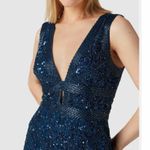 Adrianna Papell Beaded V-Neck Long Gown Deep Blue Special Event Formal Size 0 Photo 5