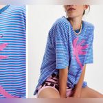Free People NWT  Ragabond Striped Palm Applique Tee - electric blue combo - XS Photo 5