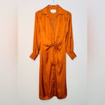 Brochu Walker  Madsen Turmeric Copper Brown Orange Satin Front Tie Midi Dress Photo 2