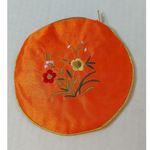 Orange Embroidered Floral Zip Up Coin Purse Accesory Dopamine Retro Grandmacore Photo 0
