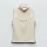 ZARA Ecru Sleeveless Cut Out Squared Neck Choker Tank Top Sz L Cotton Blend Photo 4