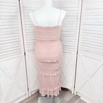 Mabel Daphne Ditsy Flower Ruffe Trim Smocked Midi Long Tube Dress Pink Large Photo 5