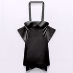 ZARA Large Back BOW TRIM VOLUMINOUS SATIN EFFECT MINI DRESS Black Size M NEW Photo 9