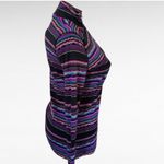 CHAPS Sport Quarter Zip Pullover Top Striped Black Purple Teal M Preppy Photo 3