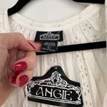 Angie NWT Peasant White Eyelet Embroidered Tassel Button Up Blouse Top Size L Photo 5