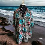 Jeri Marque Womens Blouse Sz‎ 16 Hawaiian Tropical Vintage Print Shirt Hibiscus Photo 1