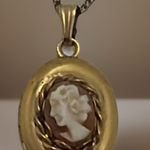 Vintage Gold Filled Cameo of Woman in Profile on 20 In. Gold Filled Cable Chain Photo 0