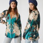 Free People NEW Womens Green Mikayla Print Long Sleeve Deep V Neck Tunic Medium Photo 4