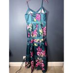 Hawaiian Floral Silky Maxi Dress Tiered Blue Women's Siz XL Wedding Guest Cruise Photo 1