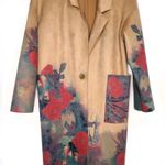 Joseph Ribkoff  Tan Multi Floral Art Print Faux Suede Straight Jacket 10 Photo 2