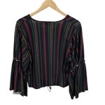 Lavender Field Lavender Field Boho Blouse Womens Medium Black Striped Knot Front Bell Sleeves Photo 1