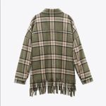 ZARA  WOOL BLEND PLAID OVERSHIRT FRINGED STUDS KHAKI SHACKET NEW SIZE XS NEW Photo 14