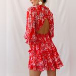 Selfie Leslie 
Laney Cutout Back Ruffle Detail Floral Dress Red size medium Photo 4