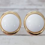 Vintage Clip On Earrings Large White with Gold Tone Photo 0