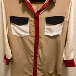 Equipment Color Block Silk Button Front Blouse Size Small In Camel Multi Photo 3
