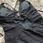 Black One Piece Crochet Swimsuit with Deep V Photo 4