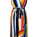 Julia Jordan SZ 8 Hi-Low Maxi Dress Striped Ruffled Surplice V-Neck Belted New Photo 0